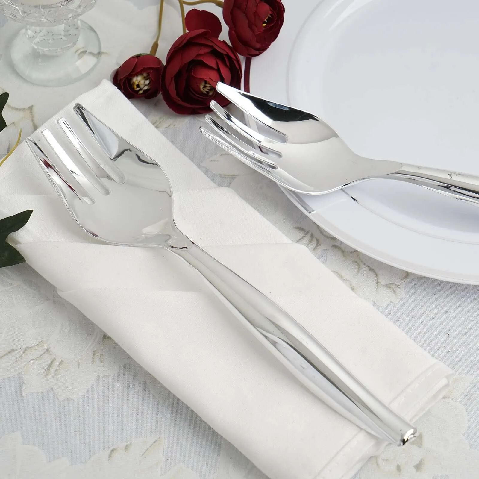 10" Silver Large Serving Forks, Heavy Duty Plastic Serving Forks