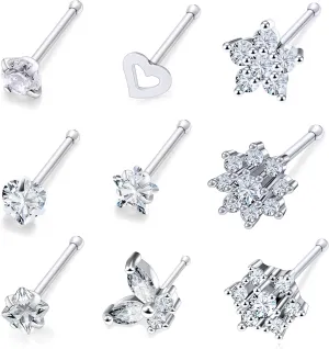 14K Gold Filled 20G Nose Rings Studs Piercing Jewelry For Women Men 316L Surgical Steel Flower Butterfly Cubic Zirconia Nose Rings Studs Nostrial Piercing Jewelry For Women Men Clear Pink CZ