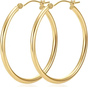 14K Gold Hoop Earrings for Women Hypoallergenic Large Gold Hoop Earrings Classic Polished Hoops Earring for Women 45mm