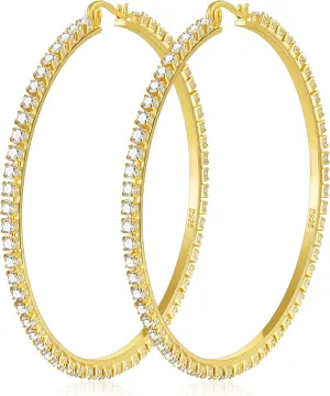 14K Gold Hoops Earrings for Women Large Rhinestone Hoop Earrings Lightweight Hypoallergenic Big Gold Cubic Zirconia Earring Thin Rhinestone Hoops Jewelry Gifts