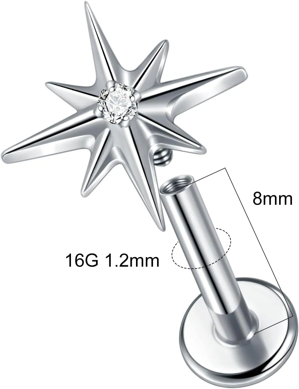 16G Flatback Stud Earring Titanium Earrings for Women 8mm Stud for Tragus Nose Helix Lip Piercing Jewelry