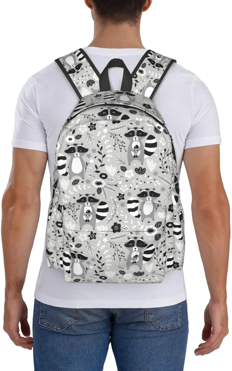 17 inch Backpack Cartoon Animals Raccoon Laptop Backpack School Bookbag Shoulder Bag Casual Daypack