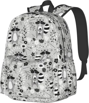 17 inch Backpack Cartoon Animals Raccoon Laptop Backpack School Bookbag Shoulder Bag Casual Daypack
