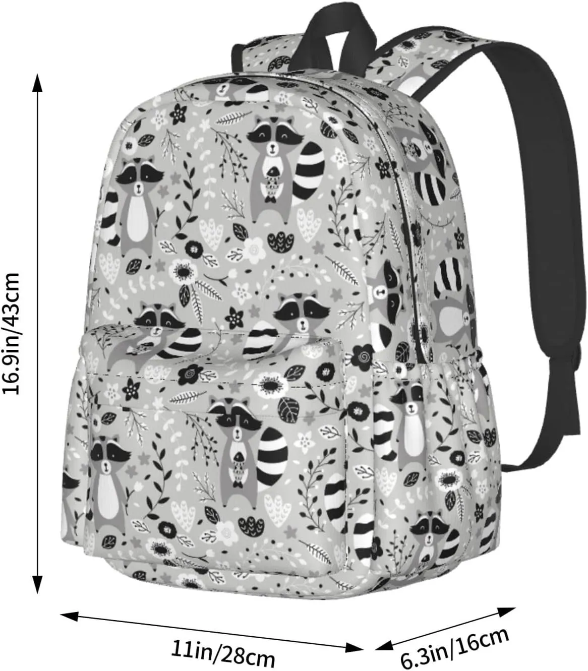 17 inch Backpack Cartoon Animals Raccoon Laptop Backpack School Bookbag Shoulder Bag Casual Daypack