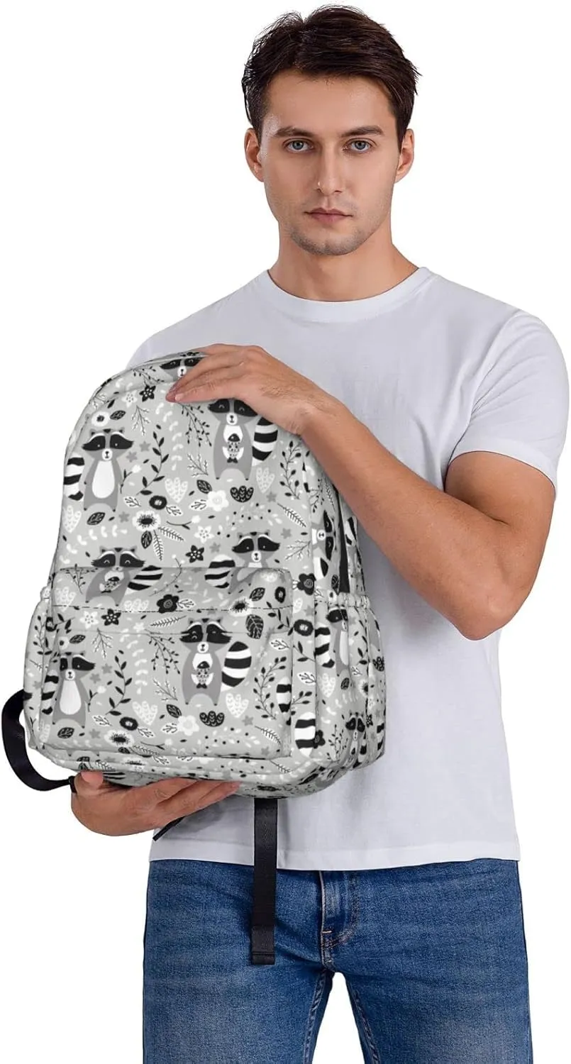 17 inch Backpack Cartoon Animals Raccoon Laptop Backpack School Bookbag Shoulder Bag Casual Daypack