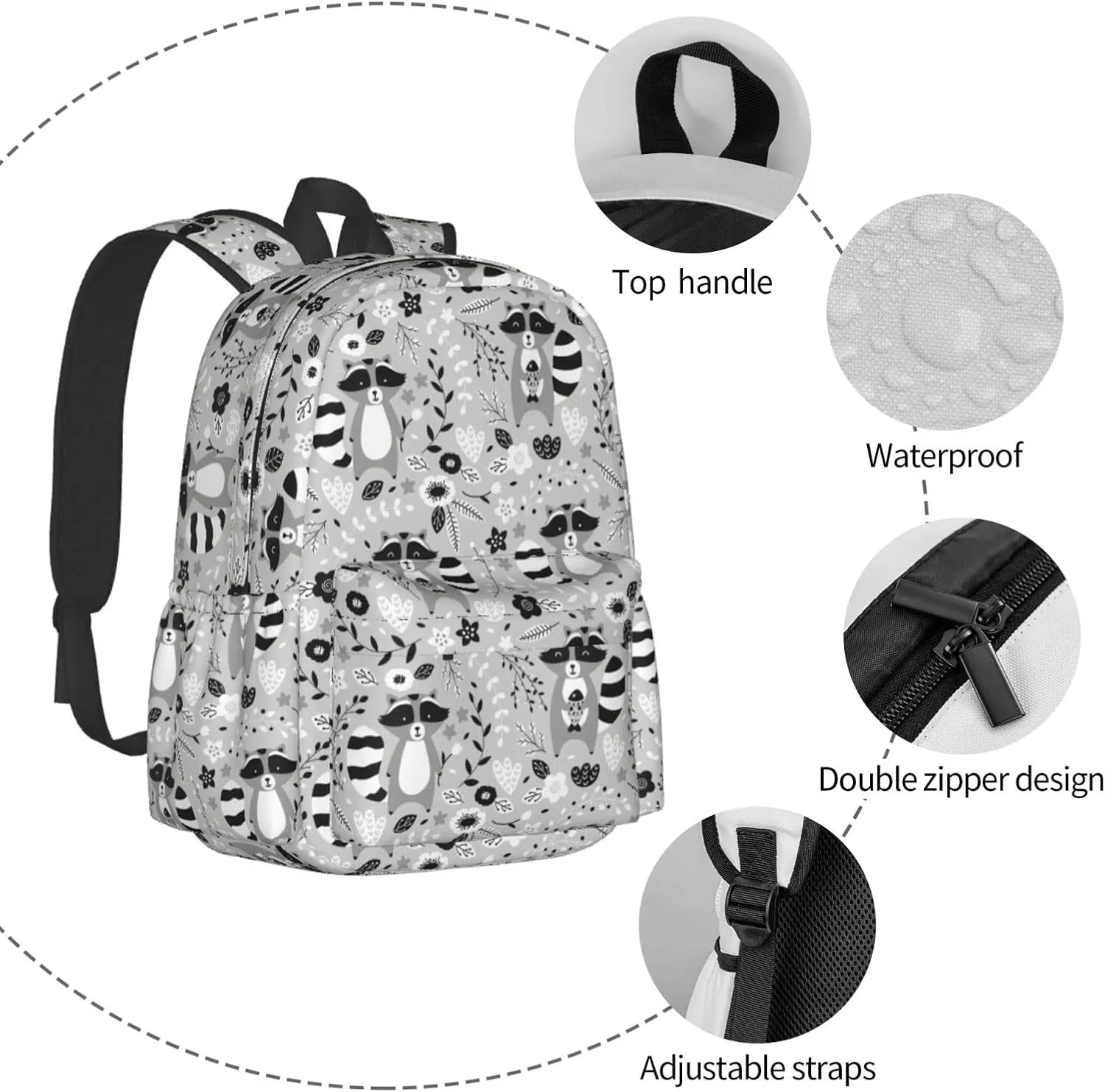 17 inch Backpack Cartoon Animals Raccoon Laptop Backpack School Bookbag Shoulder Bag Casual Daypack