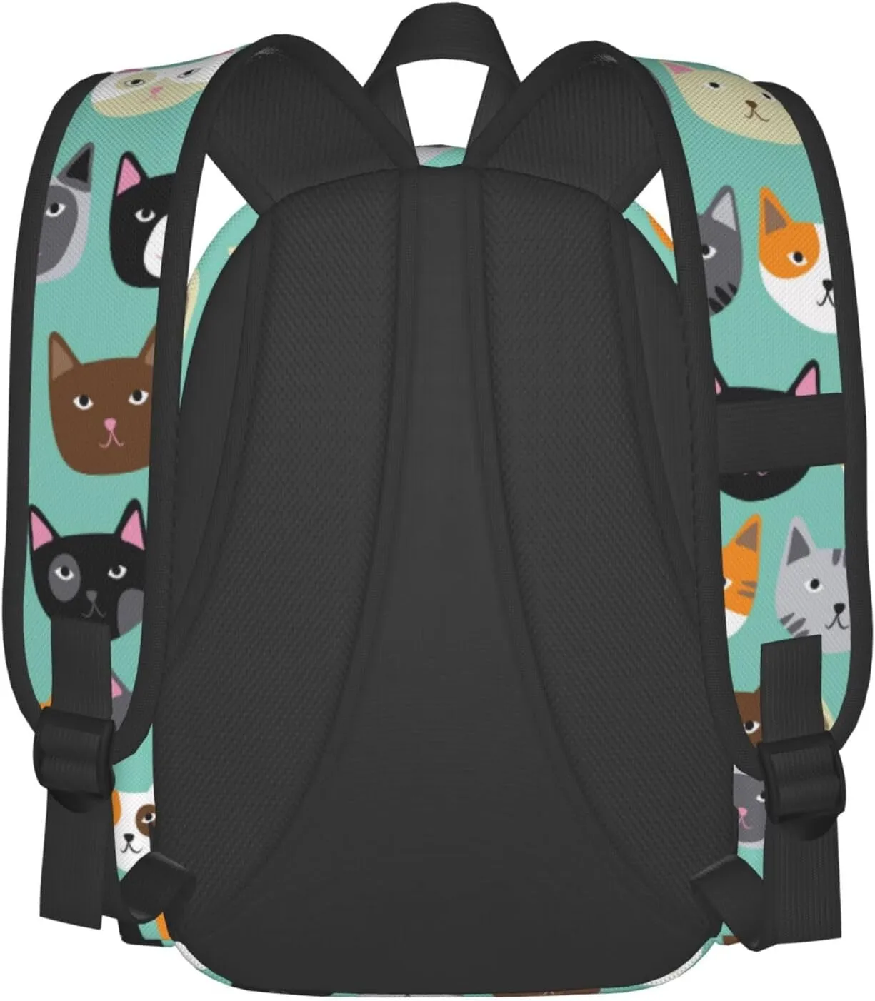17 inch Backpack Cartoon Cat Heads Turquoise Laptop Backpack School Bookbag Shoulder Bag Casual Daypack