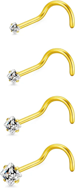 18G 20G 14K Gold Filled Nose Rings Studs Piercing Jewelry For Women Men 316L Surgical Steel Round Square Cubic Zirconia Nose Rings Studs Nostrial Piercing Jewelry CZ 1.5mm 2mm 2.5mm 3mm