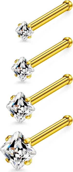 18G 20G 14K Gold Filled Nose Rings Studs Piercing Jewelry For Women Men 316L Surgical Steel Round Square Cubic Zirconia Nose Rings Studs Nostrial Piercing Jewelry CZ 1.5mm 2mm 2.5mm 3mm