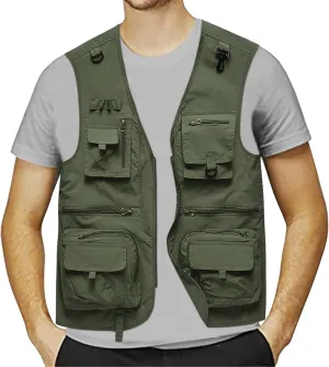 2024 Men Summer Outdoor Mesh Work Cargo Vest with Pockets Utility Military Vest Jacket Lightweight Fishing Travel Photo Vest