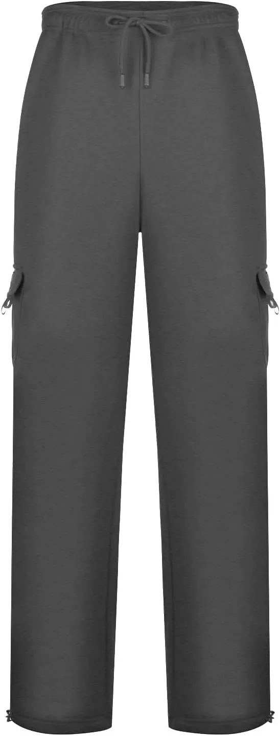 2024 Men's Heavyweight Fleece Cargo Sweatpants Stylish Stretch Elastic Waist Trousers Drawstring Loose Joggers Pants