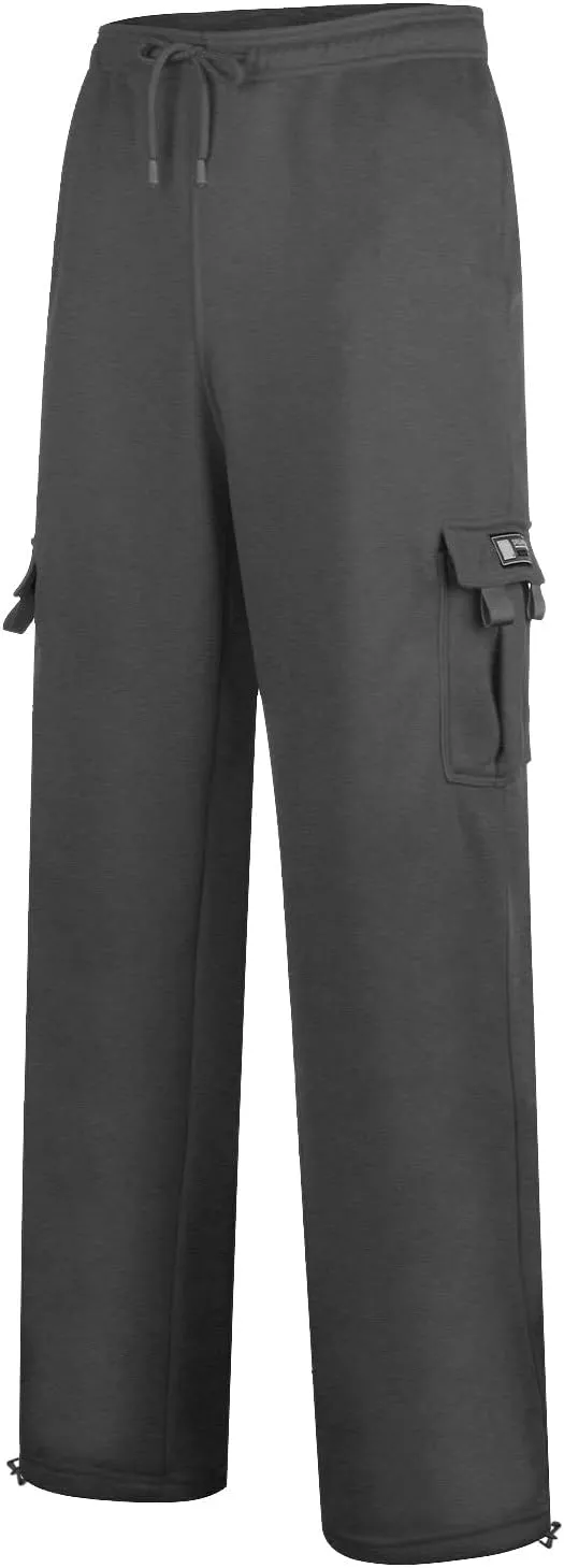 2024 Men's Heavyweight Fleece Cargo Sweatpants Stylish Stretch Elastic Waist Trousers Drawstring Loose Joggers Pants