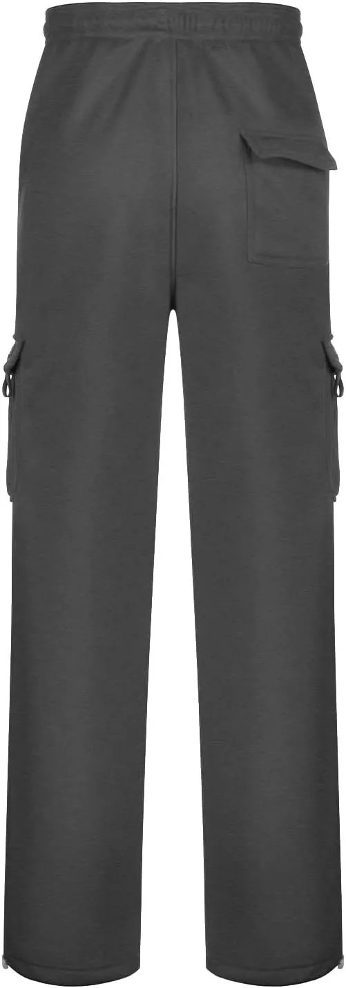 2024 Men's Heavyweight Fleece Cargo Sweatpants Stylish Stretch Elastic Waist Trousers Drawstring Loose Joggers Pants