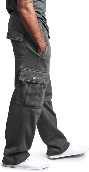 2024 Men's Heavyweight Fleece Cargo Sweatpants Stylish Stretch Elastic Waist Trousers Drawstring Loose Joggers Pants