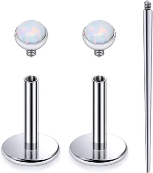20G 18G 16G Internally Threaded Astm F136 Titanium Nose Ring Studs Flat Back Studs Earrings G23 Titanium Tragus Helix Conch Cartilage Earrings Piercing Jewelry For Women Men Opal 2-3mm