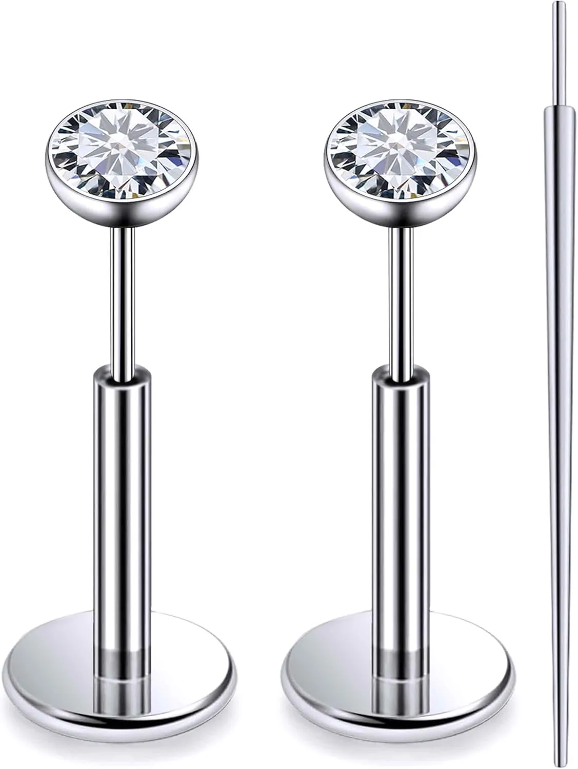 20G 18G 16G Threadless Push In Astm F136 Titanium Nose Ring Studs Flat Back Studs Earrings G23 Titanium Tragus Helix Conch Cartilage Earrings Piercing Jewelry For Women Men CZ 2mm 3mm 4mm