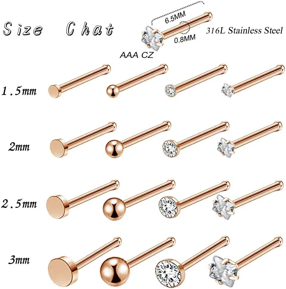 20g Nose rings Screw Nose Rings Bone Nose Rings L Shpaed Nose Rings Nose Rings Hoops Surgical Steel
