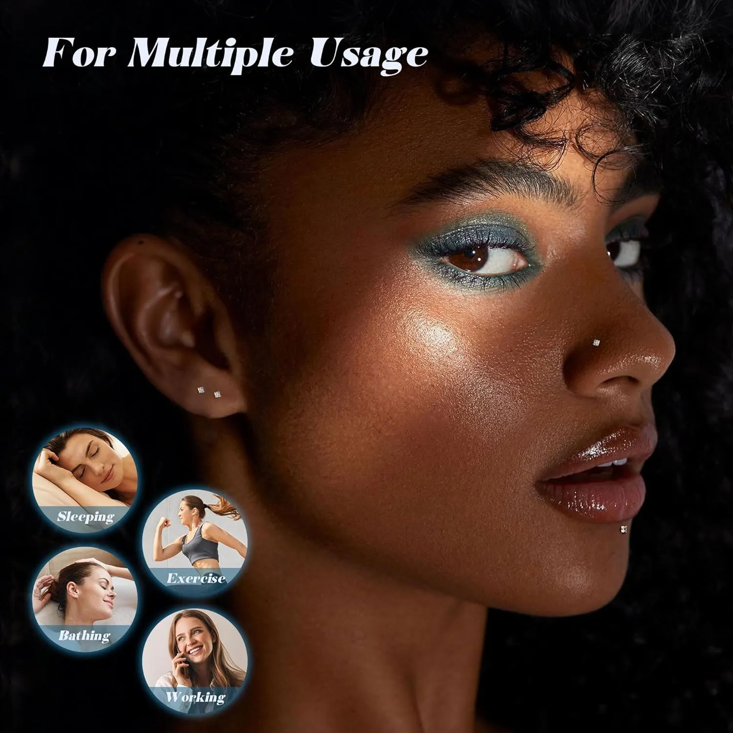 20G Nose Rings Set - 8 Pcs Bone Studs With CZ Stones, Stainless Steel, Round & Square Shapes - 1.5-3MM
