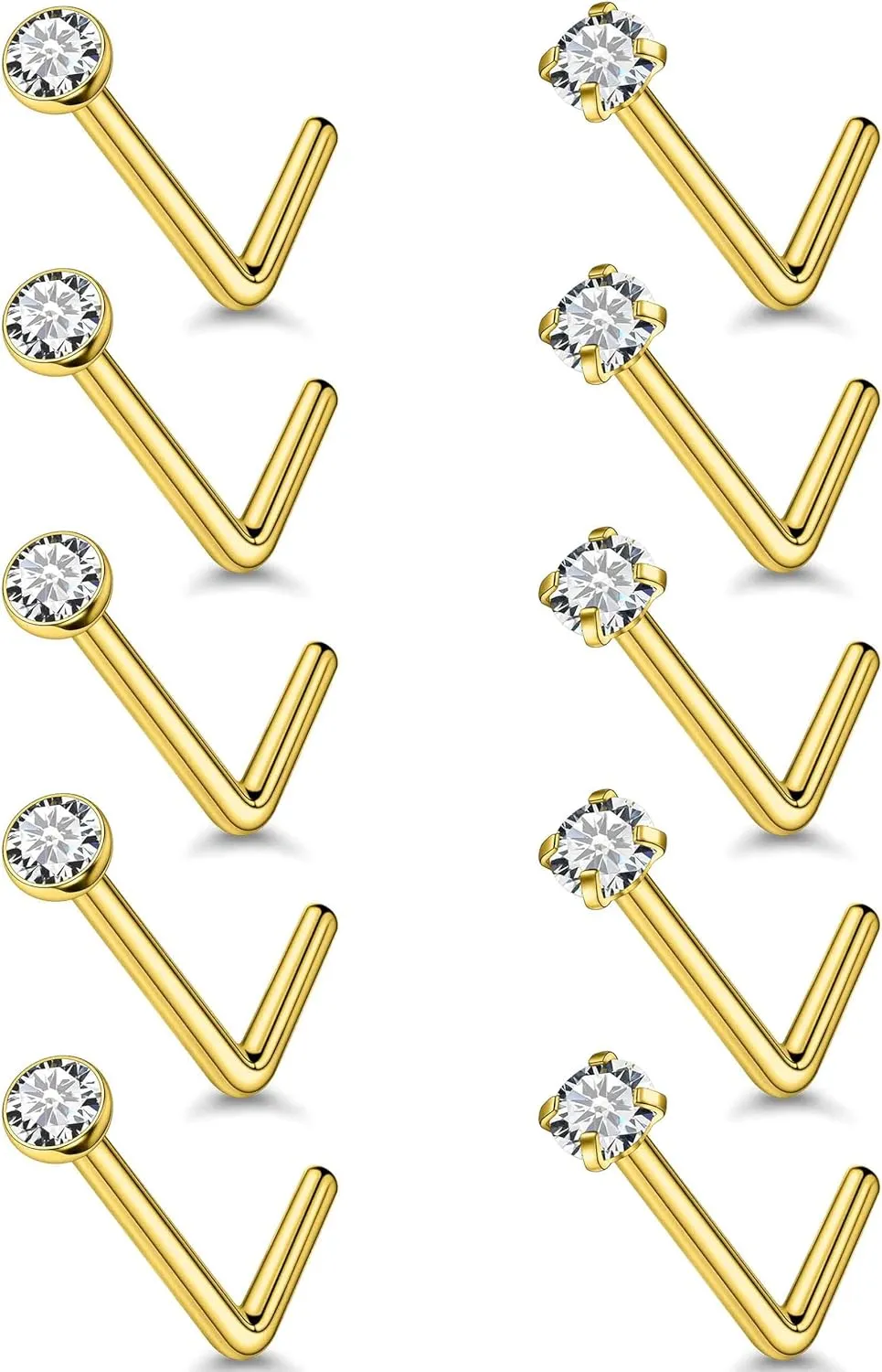 24G 22G 20G 18G Nose Rings Studs Piercing Jewelry For Women Men 316L Stainless Surgical Steel Nose Rings Studs Nostrial Piercing Jewelry for Women Men Diamond CZ 2mm Silver Black Gold
