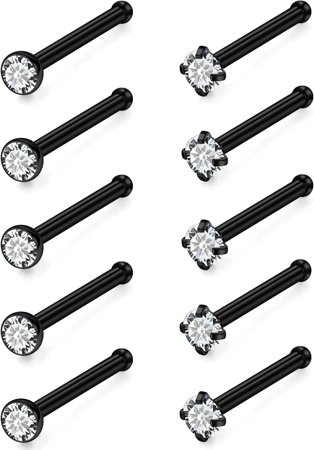 24G 22G 20G 18G Nose Rings Studs Piercing Jewelry For Women Men 316L Stainless Surgical Steel Nose Rings Studs Nostrial Piercing Jewelry for Women Men Diamond CZ 2mm Silver Black Gold