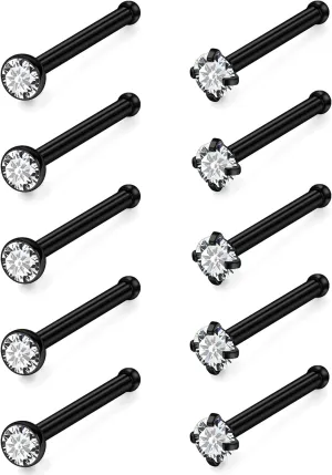 24G 22G 20G 18G Nose Rings Studs Piercing Jewelry For Women Men 316L Stainless Surgical Steel Nose Rings Studs Nostrial Piercing Jewelry for Women Men Diamond CZ 2mm Silver Black Gold