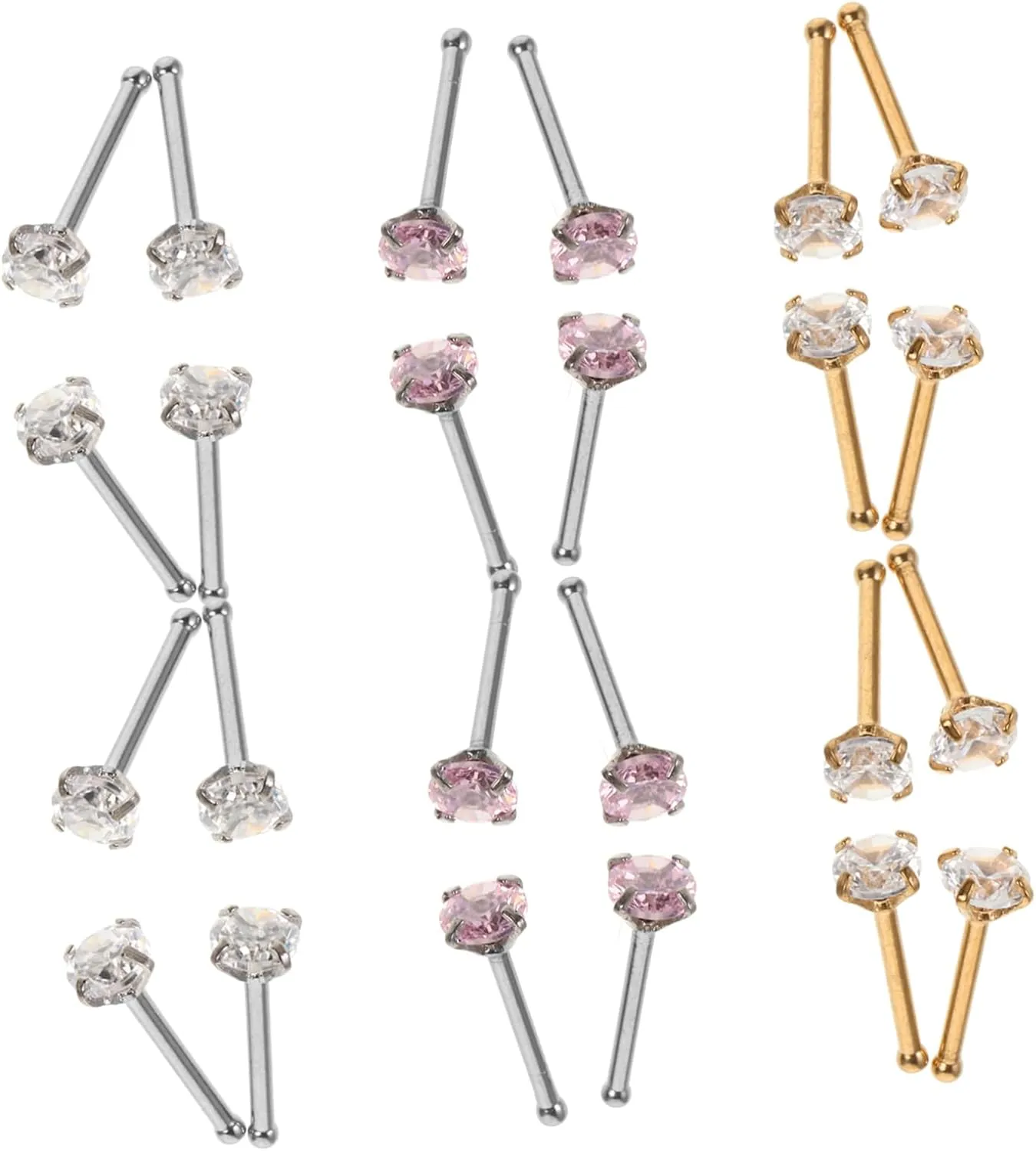 24Pcs Nose Jewelry for Women Piercing Studs with Zirconia Comfortable Nose Rings for Everyday Wear and Special Occasions