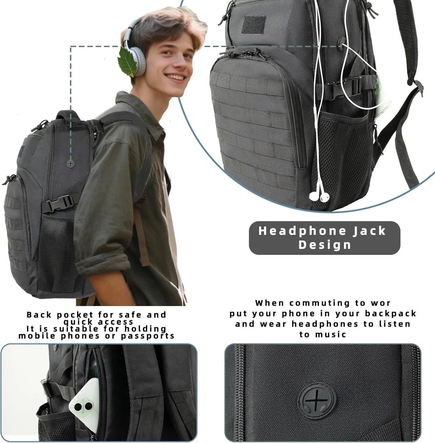 25L Military Travel Laptop Backpack 15.6-inch Backpack For Women Business Carry On Flight Approved Small Black Backpack Bug Out Bag Work Gym Weekend Bag Men's Assault Bags Back Pack