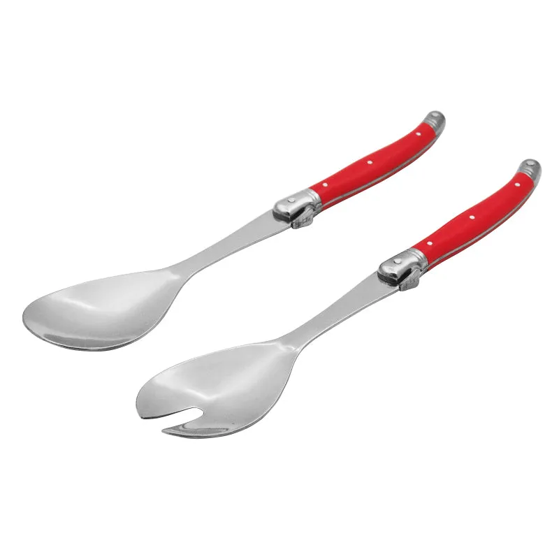 2pcs 10'' Red Salad Spoon set Laguiole Stainless steel Spoon Western Dinnerware Black ABS Handle Party Cake Dessert Tool Kitchen