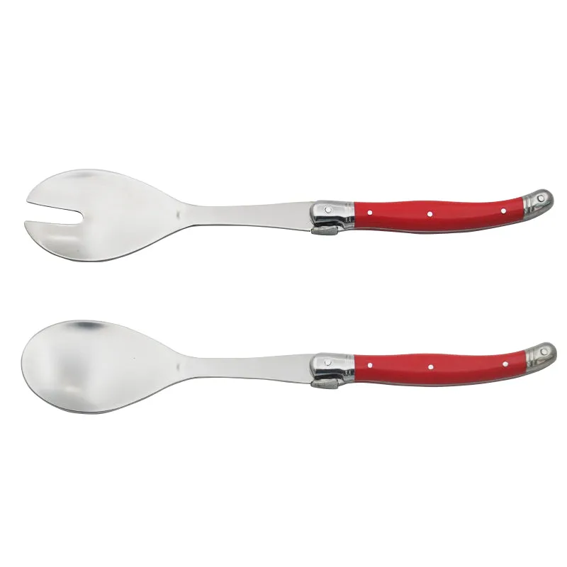 2pcs 10'' Red Salad Spoon set Laguiole Stainless steel Spoon Western Dinnerware Black ABS Handle Party Cake Dessert Tool Kitchen