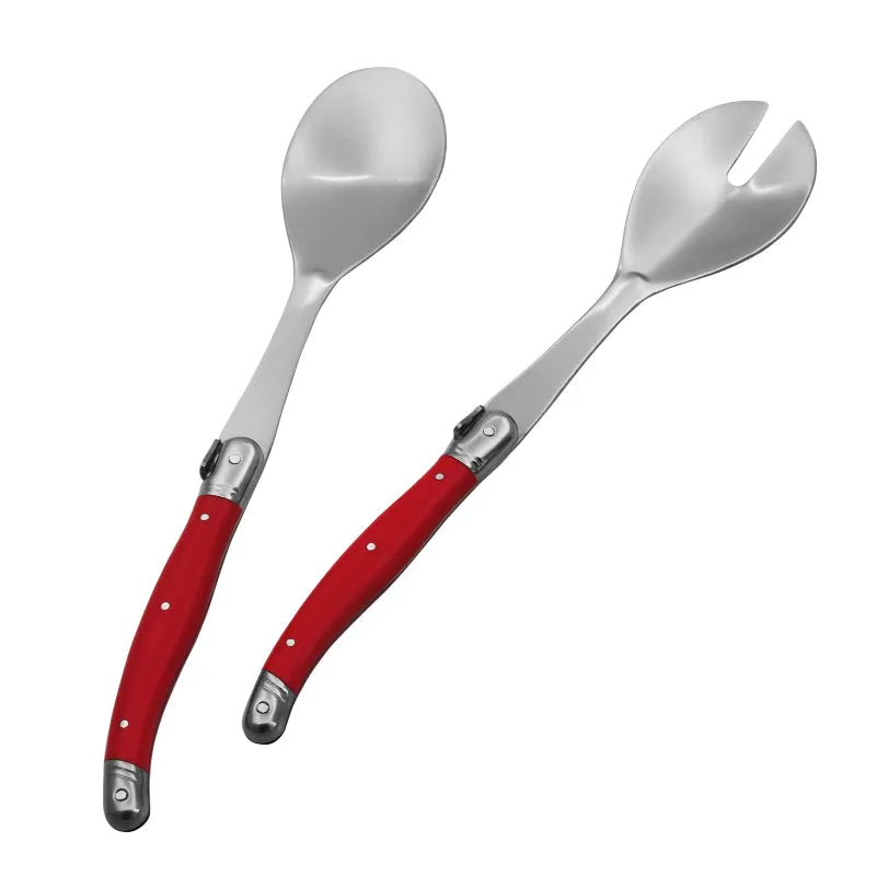 2pcs 10'' Red Salad Spoon set Laguiole Stainless steel Spoon Western Dinnerware Black ABS Handle Party Cake Dessert Tool Kitchen