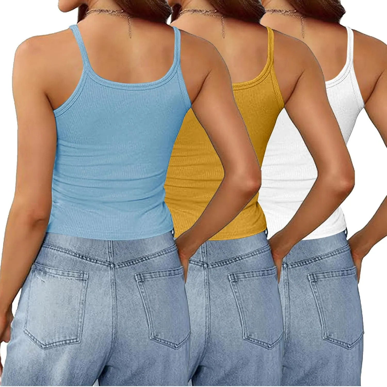 3 Pcs Womens Ribbed Knit Tank Tops Scoop Neck 2025 Summer Camisole Basic Slim Fit Lightweight Y2K Going Out Shirts
