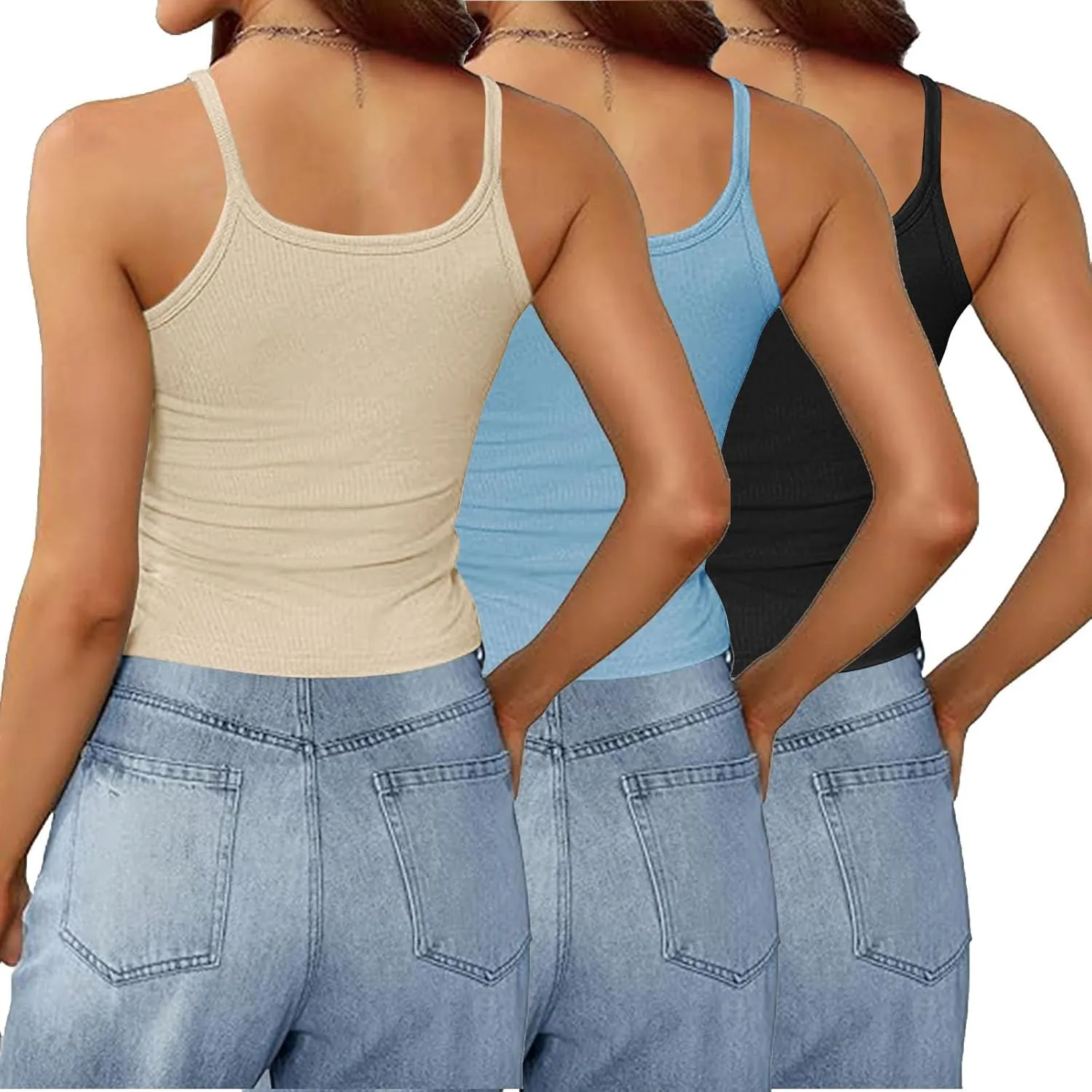 3 Pcs Womens Ribbed Knit Tank Tops Scoop Neck 2025 Summer Camisole Basic Slim Fit Lightweight Y2K Going Out Shirts
