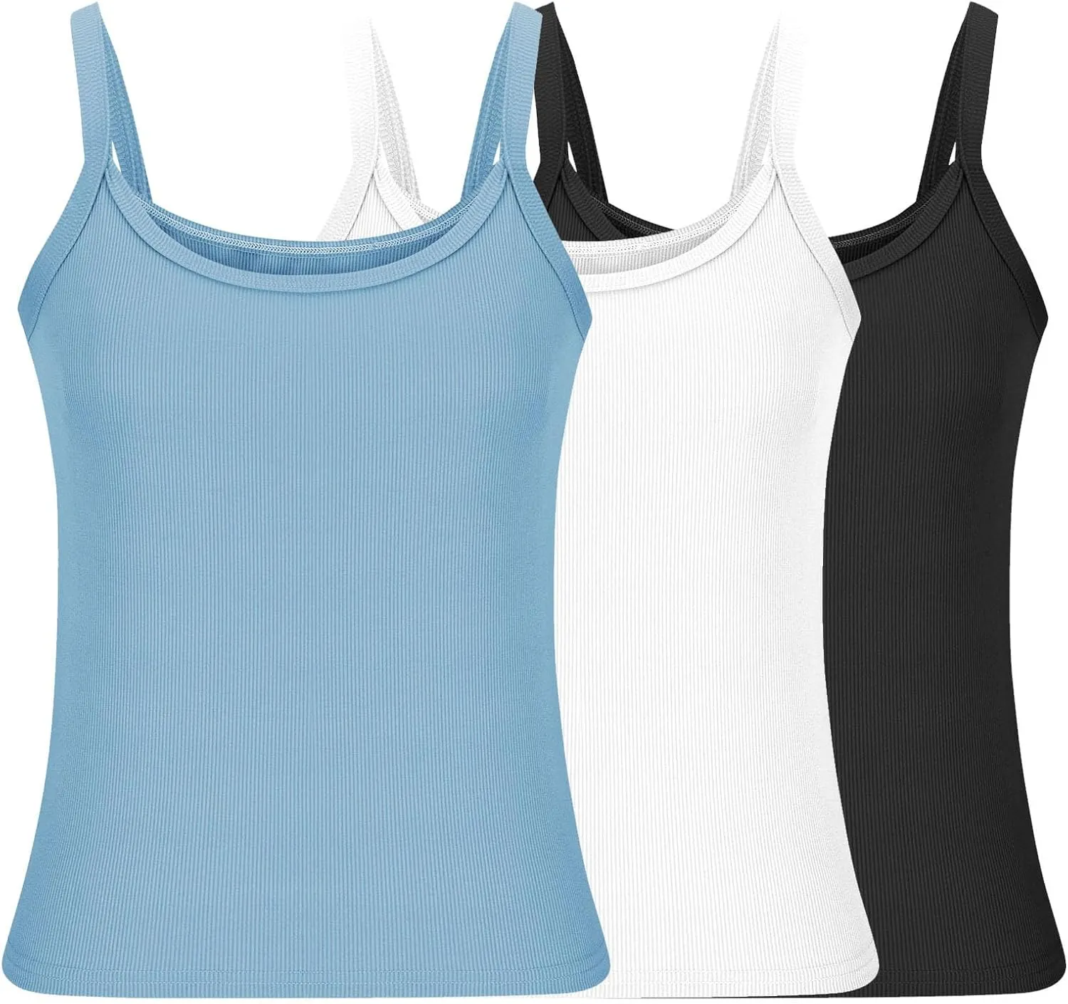 3 Pcs Womens Ribbed Knit Tank Tops Scoop Neck 2025 Summer Camisole Basic Slim Fit Lightweight Y2K Going Out Shirts