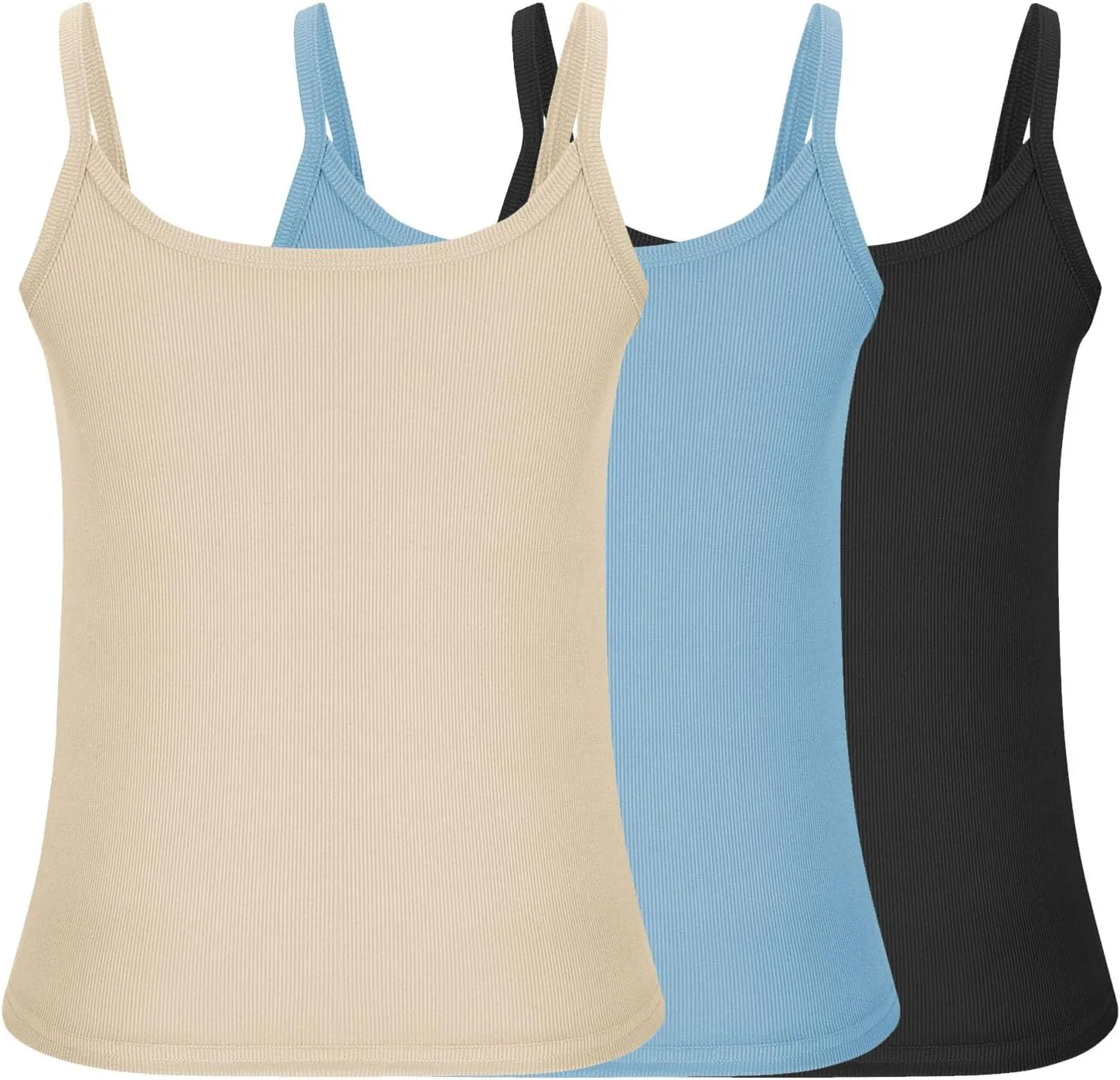 3 Pcs Womens Ribbed Knit Tank Tops Scoop Neck 2025 Summer Camisole Basic Slim Fit Lightweight Y2K Going Out Shirts