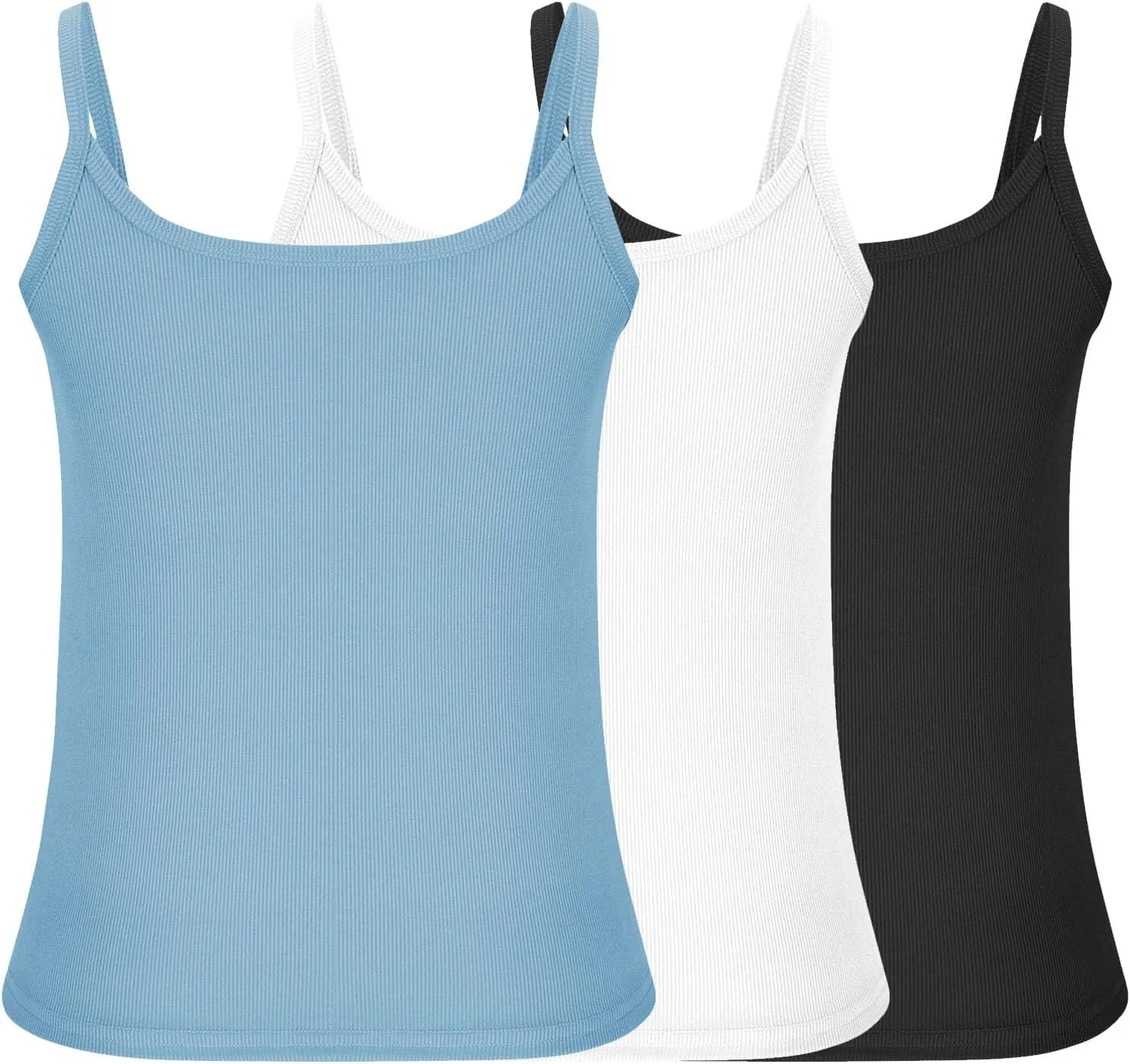 3 Pcs Womens Ribbed Knit Tank Tops Scoop Neck 2025 Summer Camisole Basic Slim Fit Lightweight Y2K Going Out Shirts