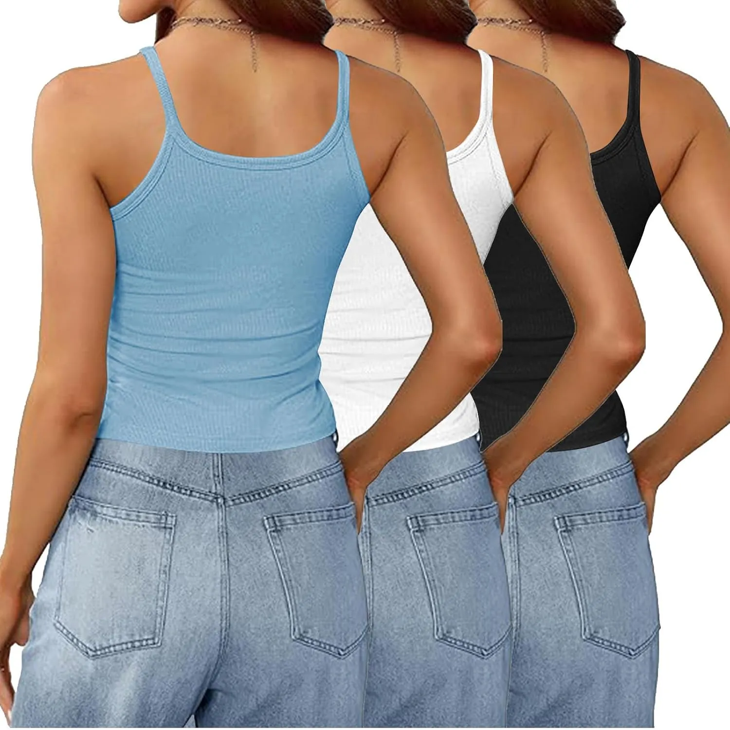3 Pcs Womens Ribbed Knit Tank Tops Scoop Neck 2025 Summer Camisole Basic Slim Fit Lightweight Y2K Going Out Shirts