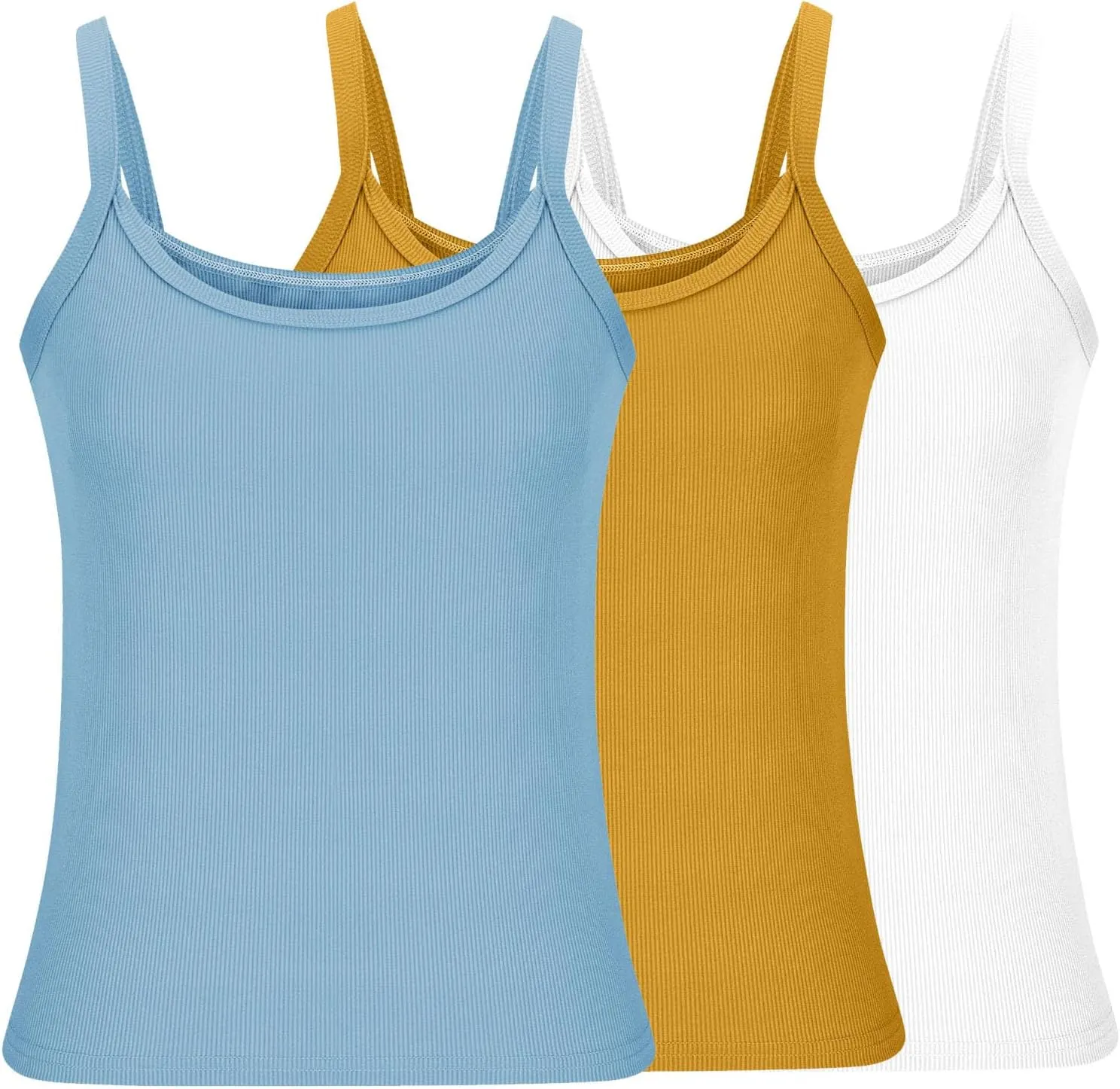 3 Pcs Womens Ribbed Knit Tank Tops Scoop Neck 2025 Summer Camisole Basic Slim Fit Lightweight Y2K Going Out Shirts