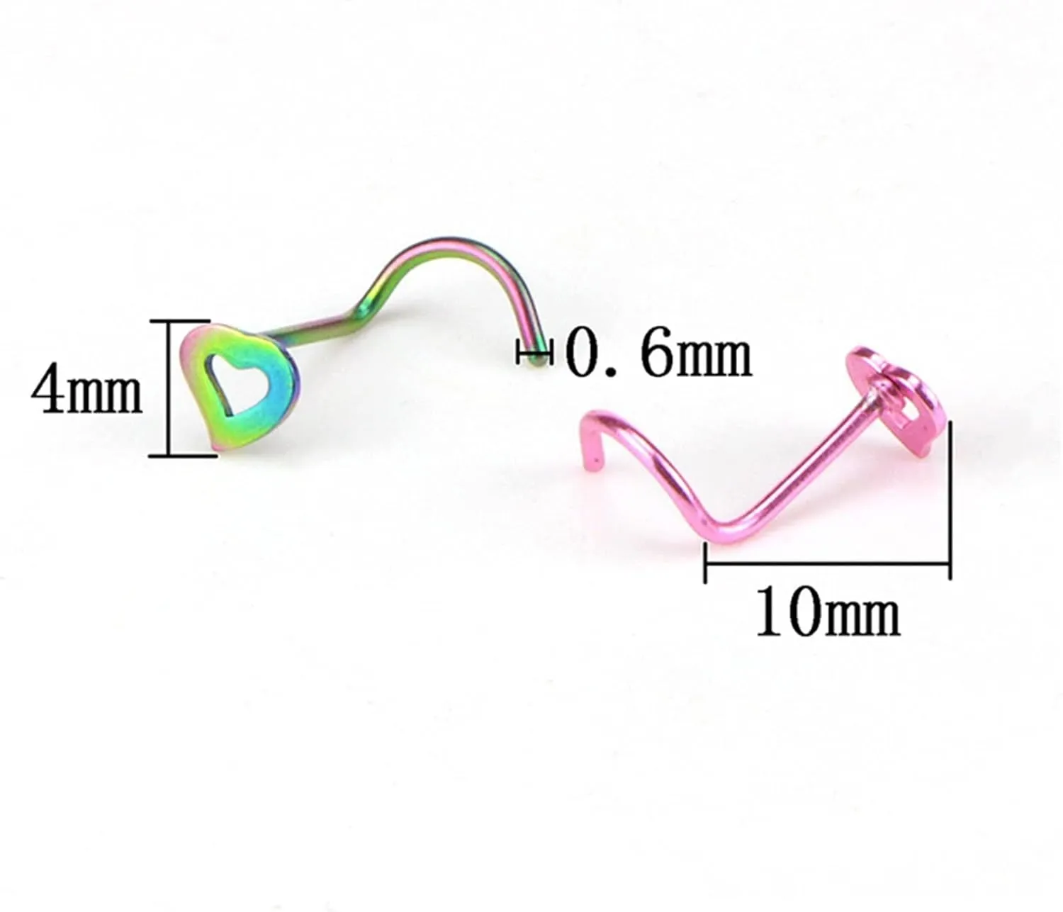 3 Piece Stainless Steel Hollow Heart Shape Nose Studs Hooks Bar Pin Nose Ring Body Piercing Jewelry for Women (Metal Color : Pink)