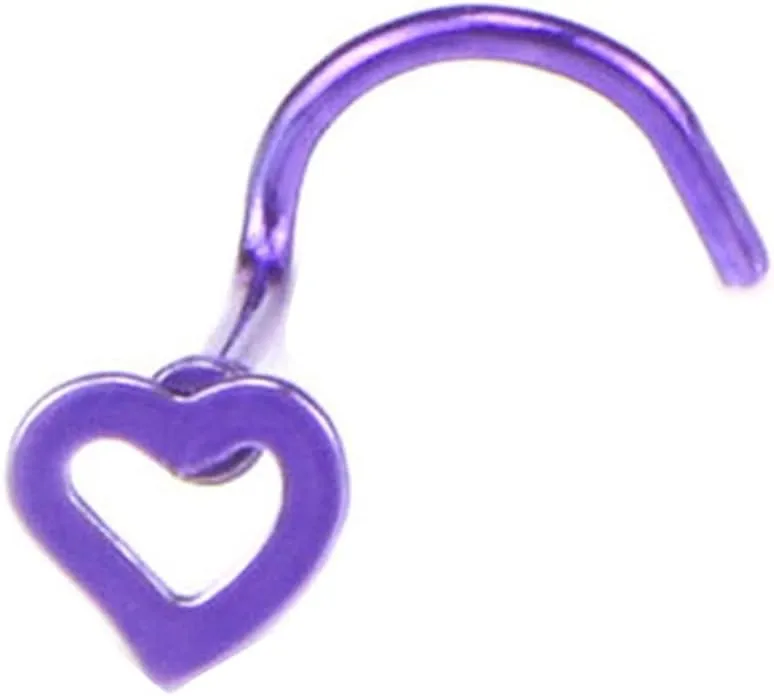 3 Piece Stainless Steel Hollow Heart Shape Nose Studs Hooks Bar Pin Nose Ring Body Piercing Jewelry for Women (Metal Color : Pink)