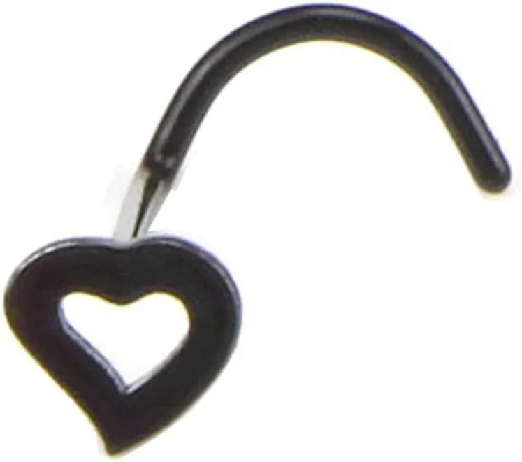 3 Piece Stainless Steel Hollow Heart Shape Nose Studs Hooks Bar Pin Nose Ring Body Piercing Jewelry for Women (Metal Color : Pink)