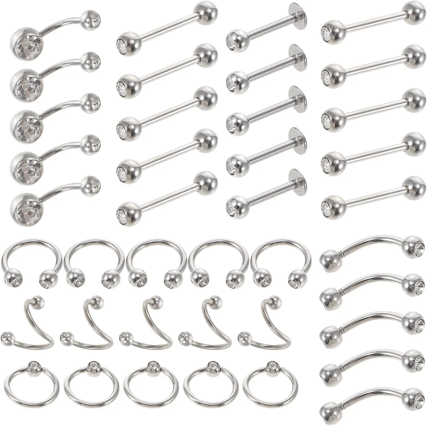 40pcs Stainless Steel Piercing Jewelry Unisex Ear Lip Adornments and Nose Lightweight Stylish for Parties Photos and Everyday Wear