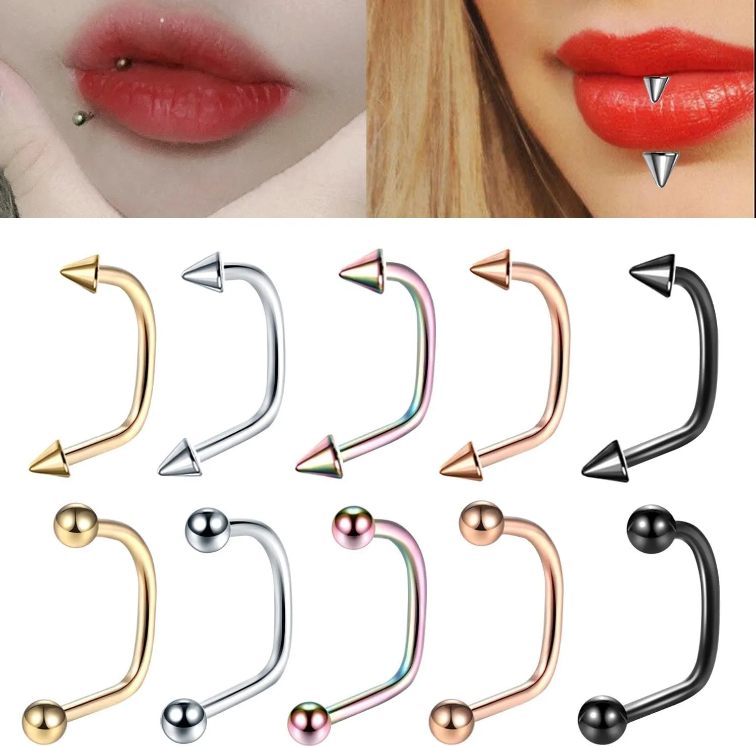 6 PCS 1.2m*10 * 3 16G 316L Stainless Steel Ball Lip Tragus Helix Earring Stud Barbell Ring Body Piercing Jewelry Kit Bar Cheek Tongue Rings Barbell Body Piercing Jewelry Style A