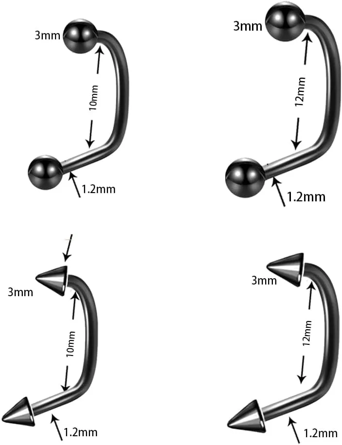 6 PCS 1.2m*10 * 3 16G 316L Stainless Steel Ball Lip Tragus Helix Earring Stud Barbell Ring Body Piercing Jewelry Kit Bar Cheek Tongue Rings Barbell Body Piercing Jewelry Style A