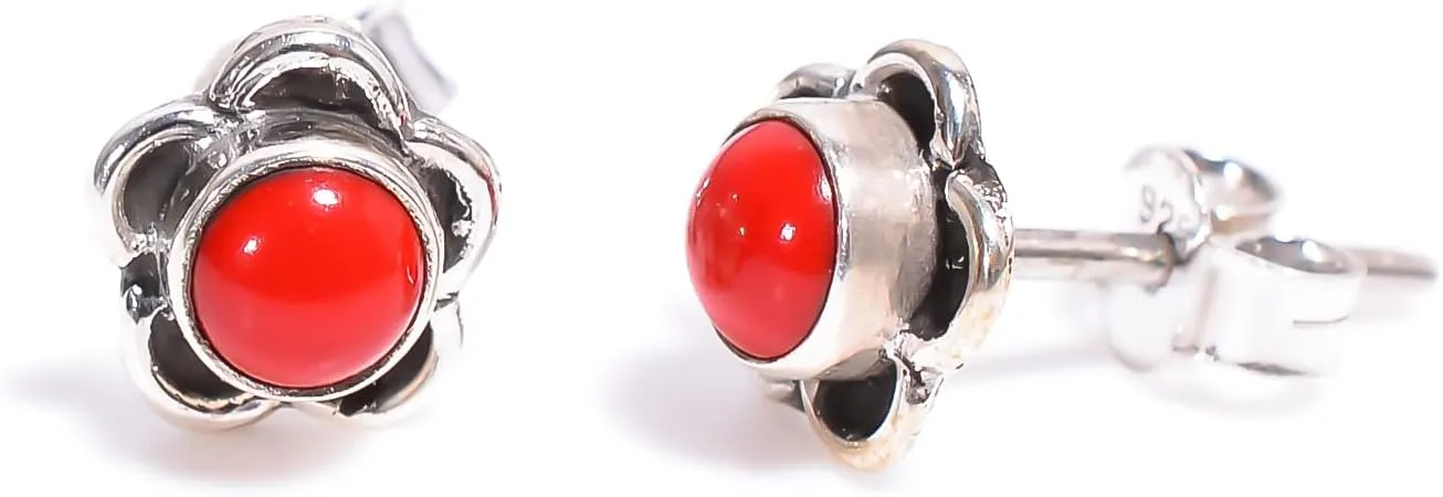 925 Sterling Silver Earring Studs Flower Shape with Gemstone for Women