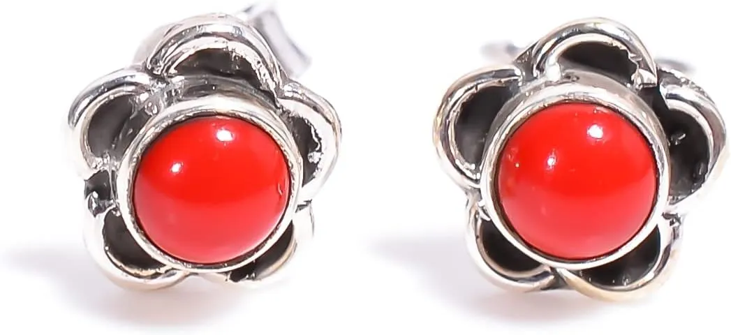 925 Sterling Silver Earring Studs Flower Shape with Gemstone for Women