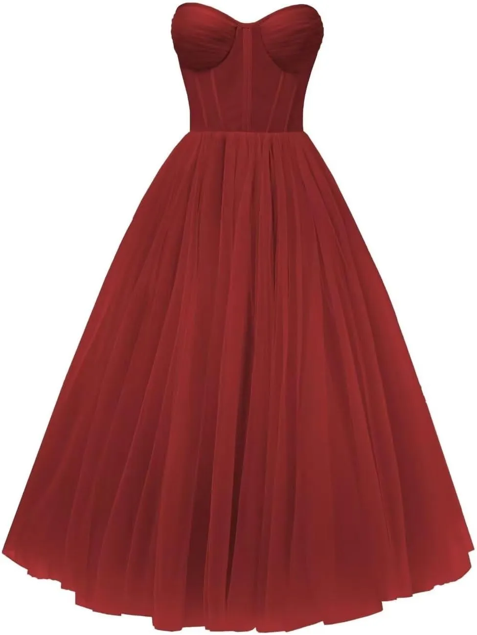 A-line Pleated Tulle Prom Dress for Women, Sleeveless, Midi, Sweetheart Neck, Plus Size