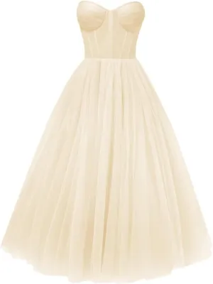 A-line Pleated Tulle Prom Dress for Women, Sleeveless, Midi, Sweetheart Neck, Plus Size