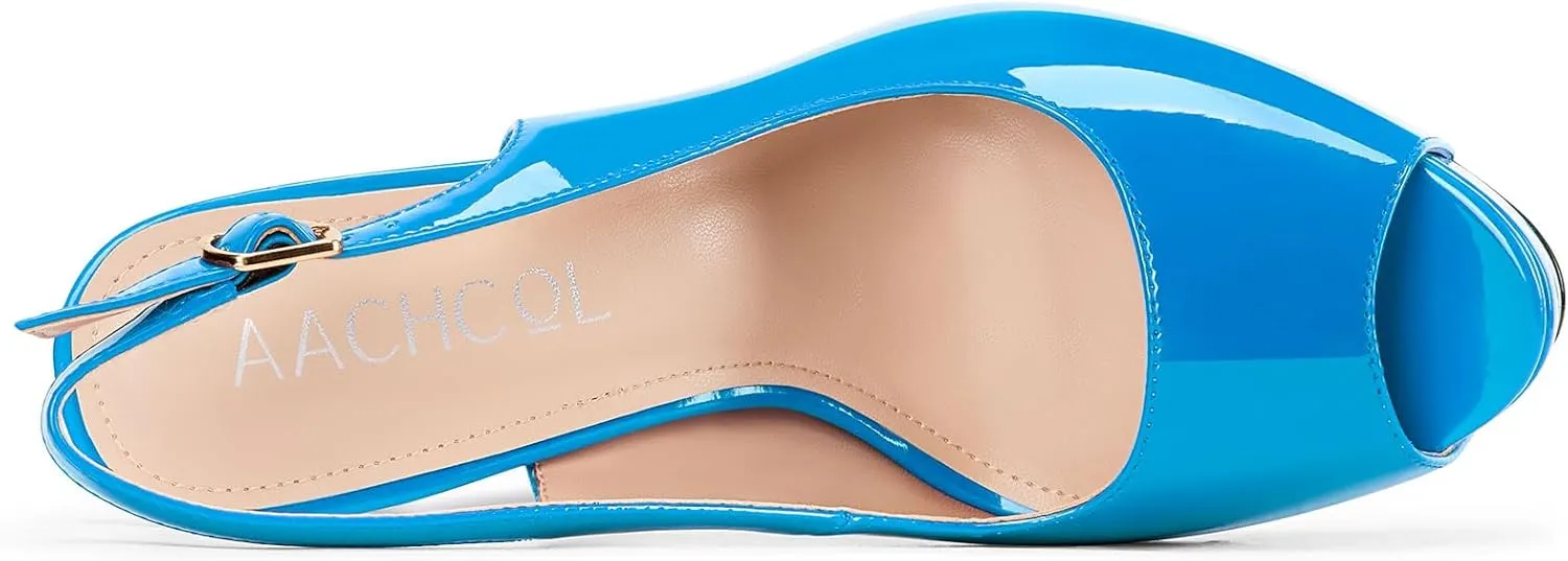 Aachcol Womens Peep Toe Platform Stiletto Heels Slingback High Heel Pumps Party Dress Shoes 5.1 Inches Heels