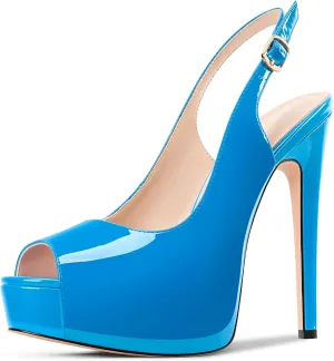 Aachcol Womens Peep Toe Platform Stiletto Heels Slingback High Heel Pumps Party Dress Shoes 5.1 Inches Heels