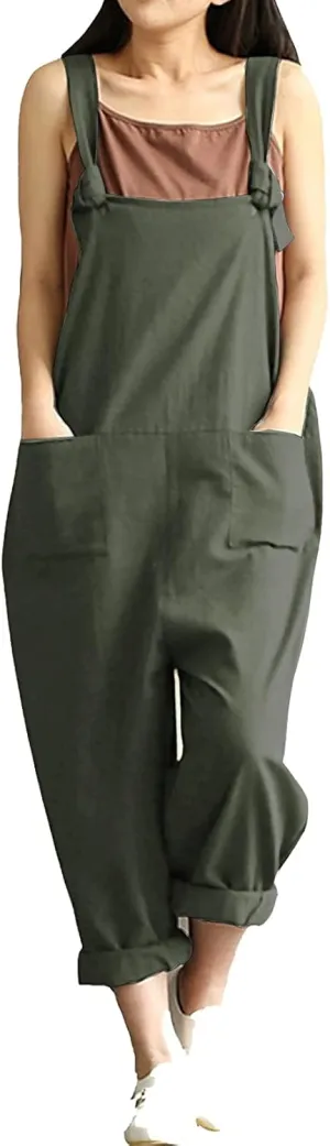 Aedvoouer Women's Jumpsuits Overalls Plus Size Wide Leg Loose Cotton Linen Baggy Bib Pants